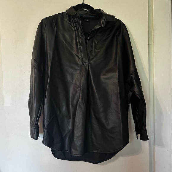 French Connection Faux Leather Long Sleeve Top - Picture 2 of 16